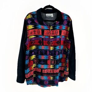 Chicos Design Southwestern Tapestry Zip Up Jacket Black Multi Color Size 2 L